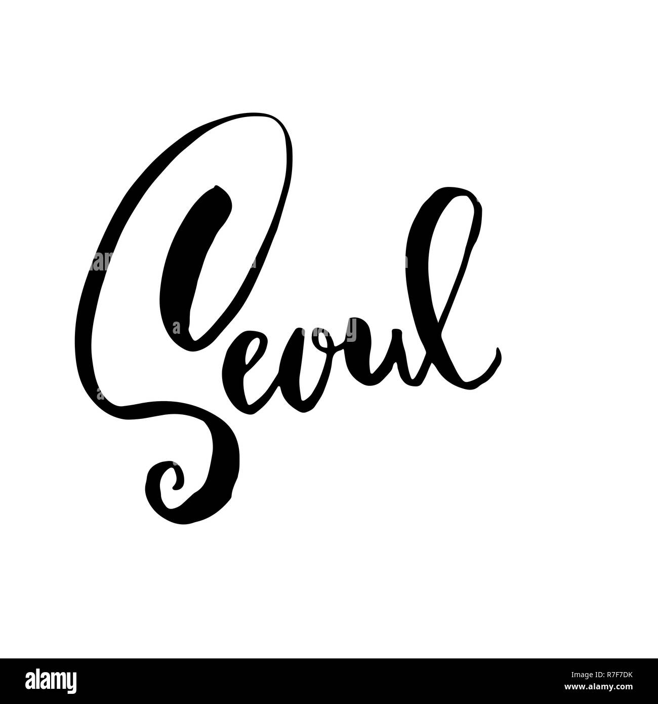 Seoul, Korea. Typography dry brush lettering design. Hand drawn