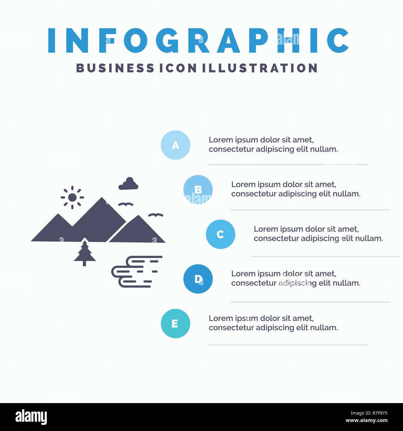 Mountains, Nature, Outdoor, Clouds, Sun Infographics Template for Website and Presentation. GLyph Gray icon with Blue infographic style vector illustr Stock Vector