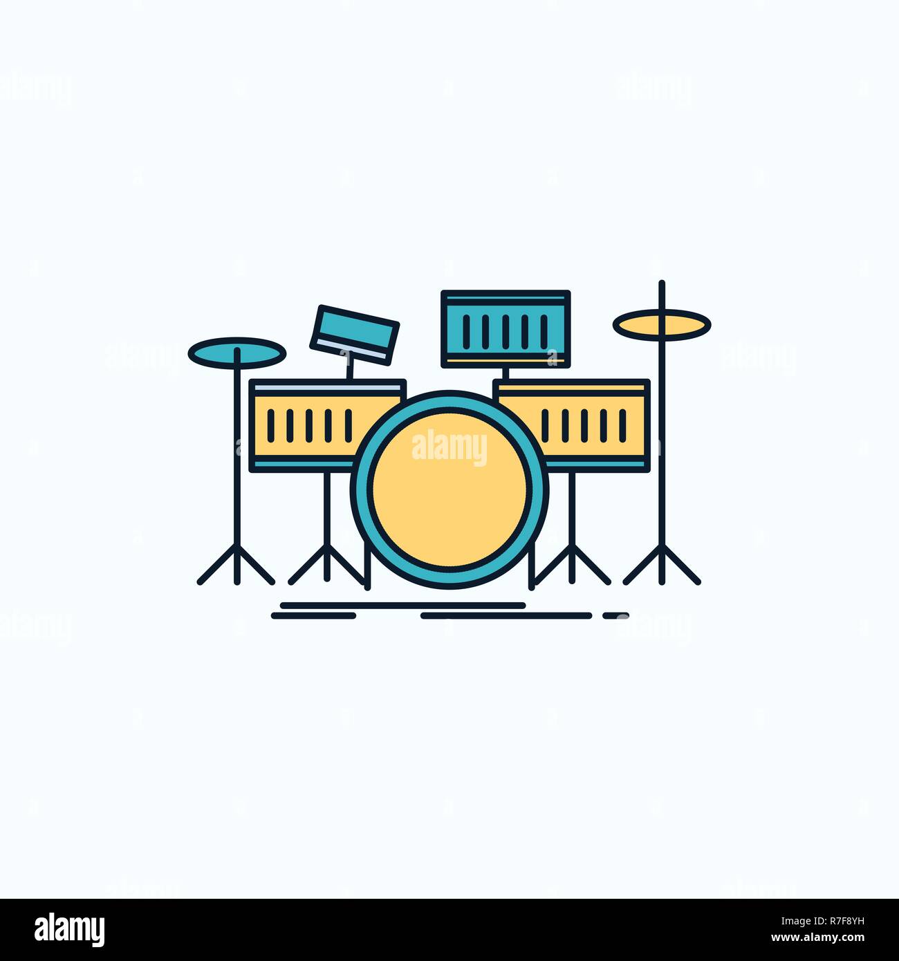 drum, drums, instrument, kit, musical Flat Icon. green and Yellow sign