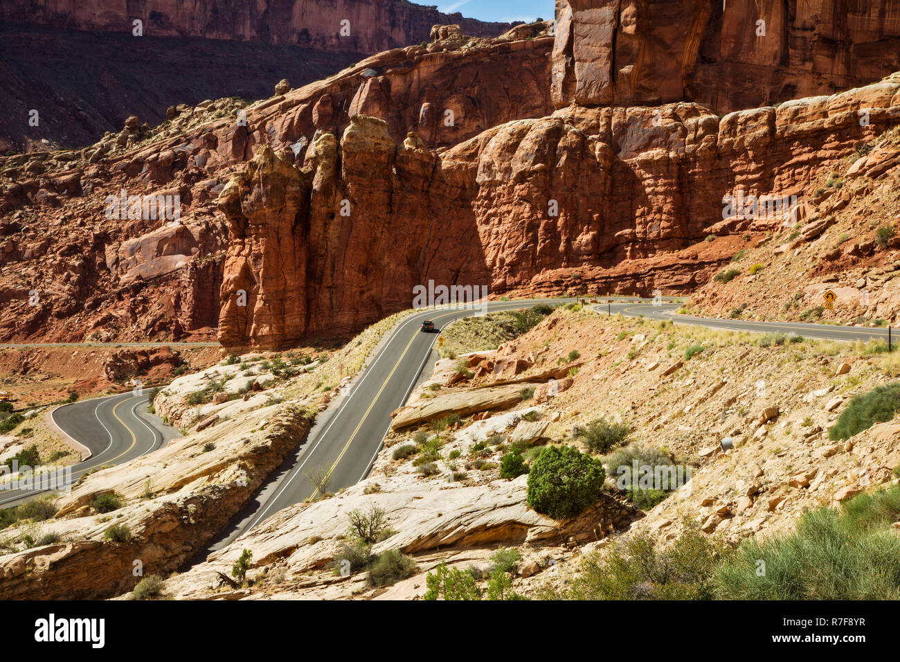 The entry drive into Arches National Park, Utah. Stock Photo