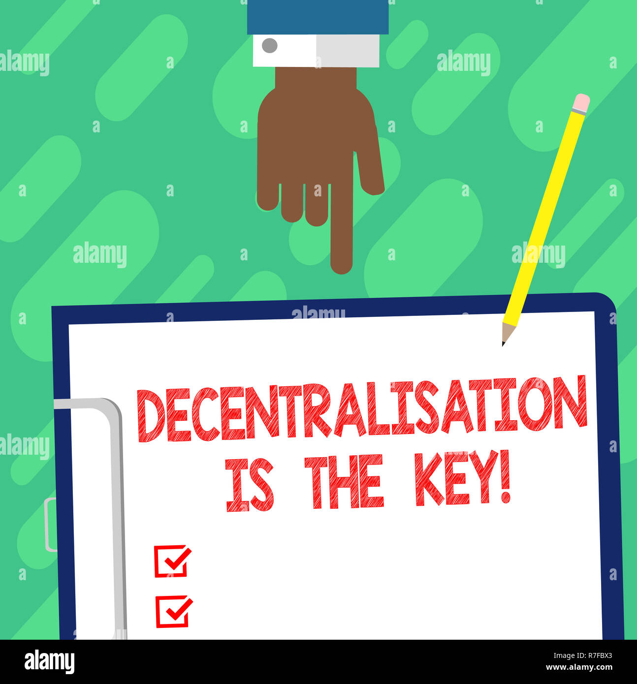 Handwriting text writing Decentralization Is The Key. Concept meaning Block  chain cryptocurrency future of finances Hu analysis Hand Pointing Down to  Stock Photo - Alamy