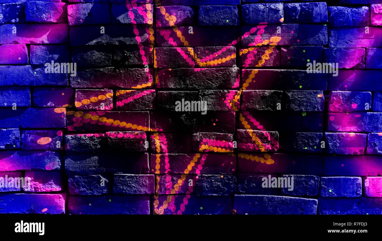 Star shapes on a colorful background. Virtual graffiti. Abstract image, drawn on a photo of a brick wall. Stock Photo