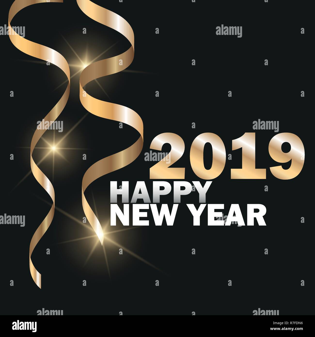 Vector 2019 New Year Black background with gold glitter confetti ...