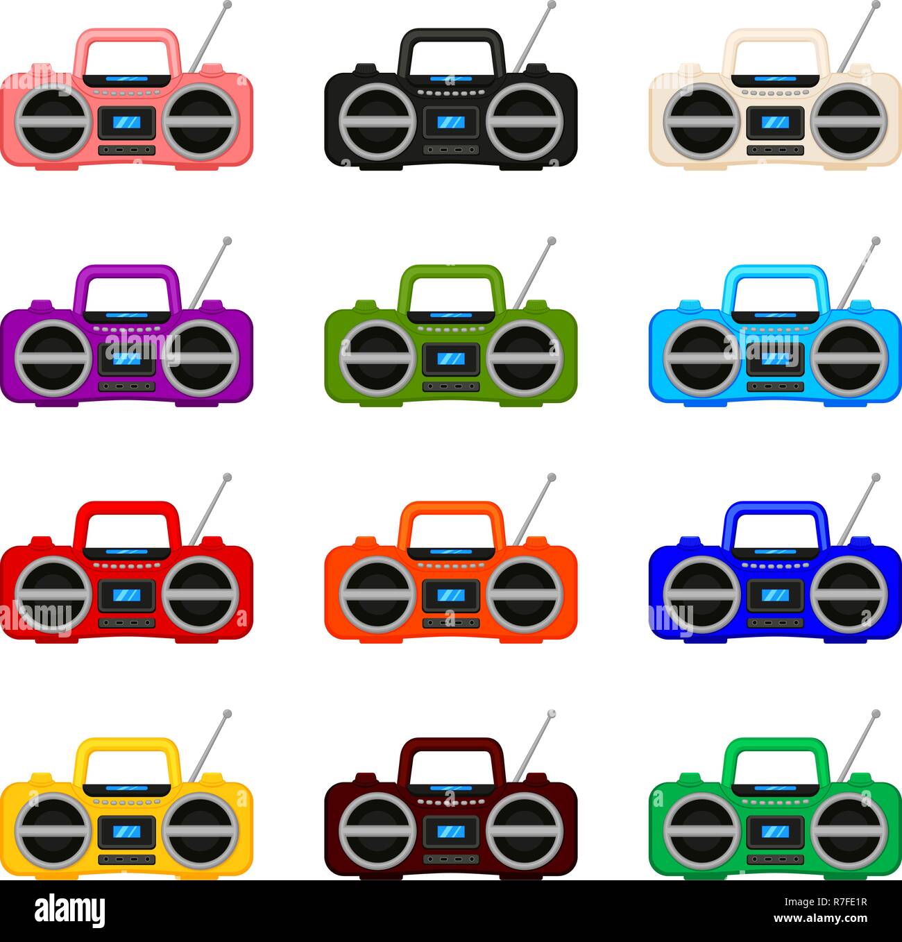 Colorful cartoon boombox collection Stock Vector