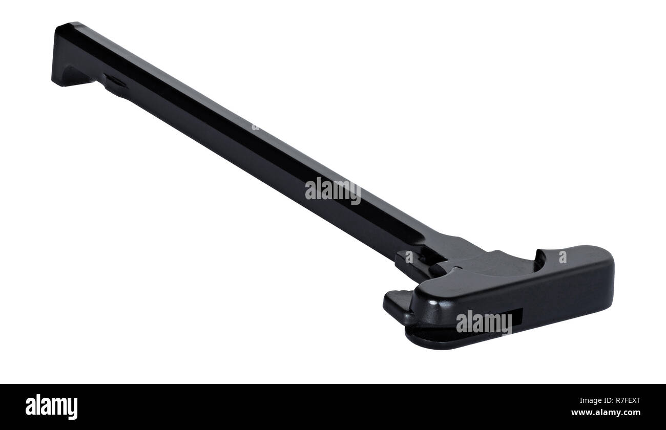 Charging handle from an AR-15 isolated on a white background Stock