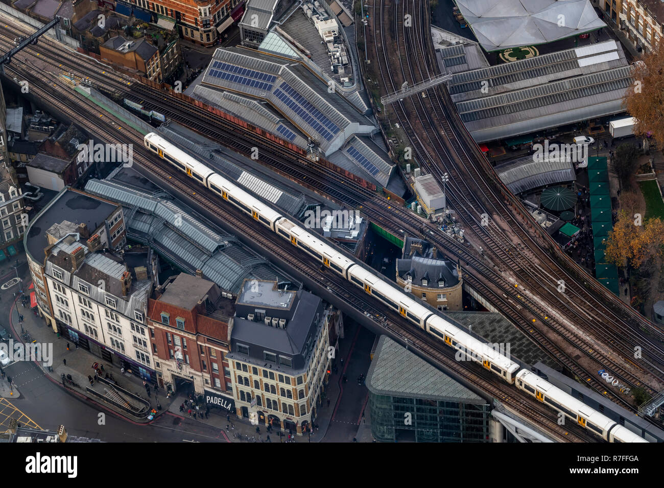 Borough Market and the London Bridge lines. The view from The Shard. London. UK Stock Photo
