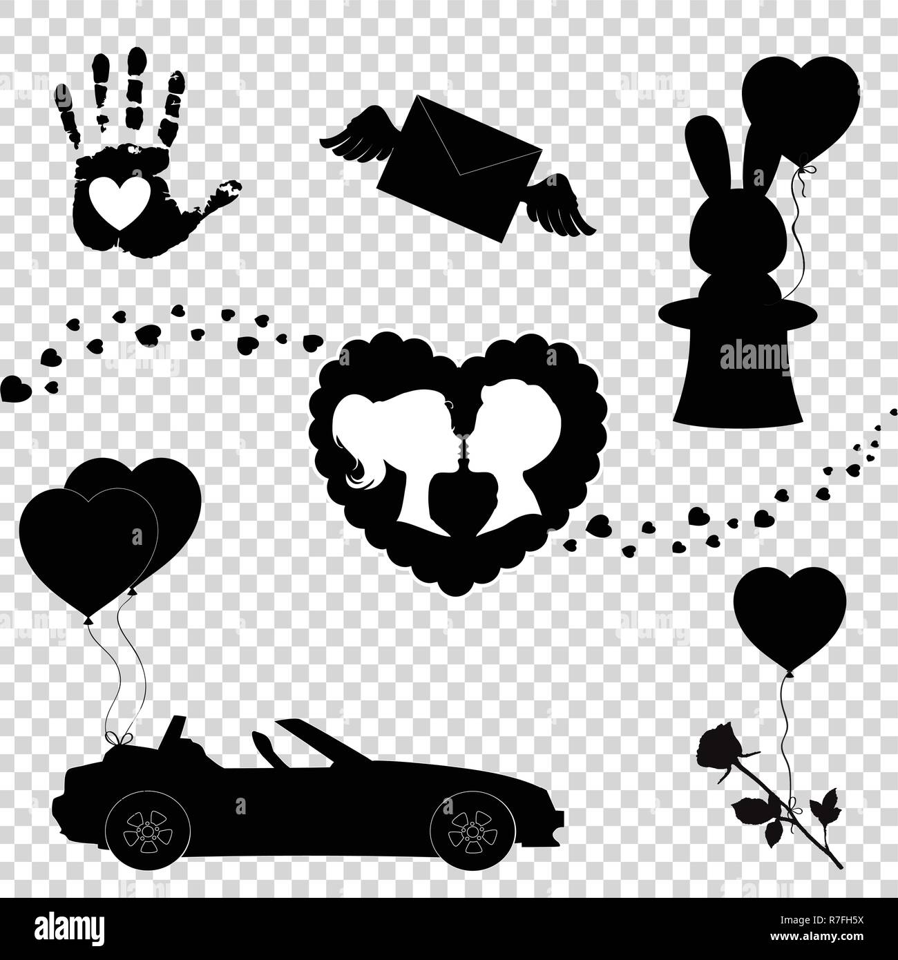 Happy Valentines Day Black Icons Silhouette Set Isolated On