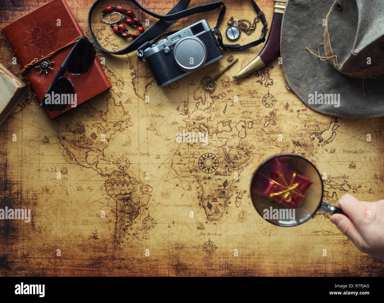 Travel Accessories Scroll Compass Chess Treasure Trove Of Antique Maps  Stock Photo - Download Image Now - iStock