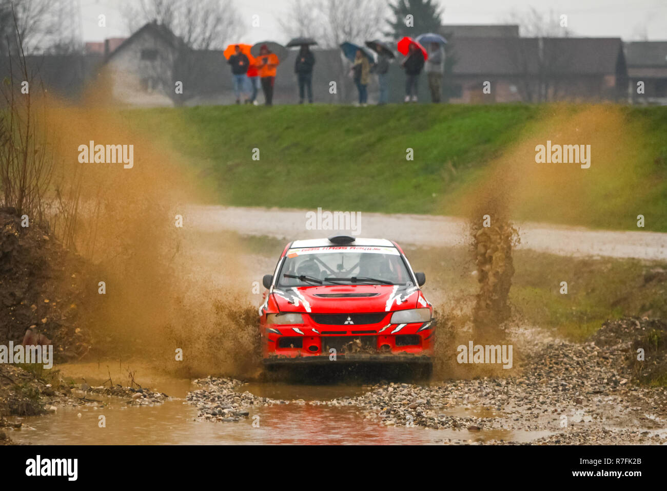 Red Mitsubishi Evo Rally Car Stock Photos & Red Mitsubishi Evo Rally ...