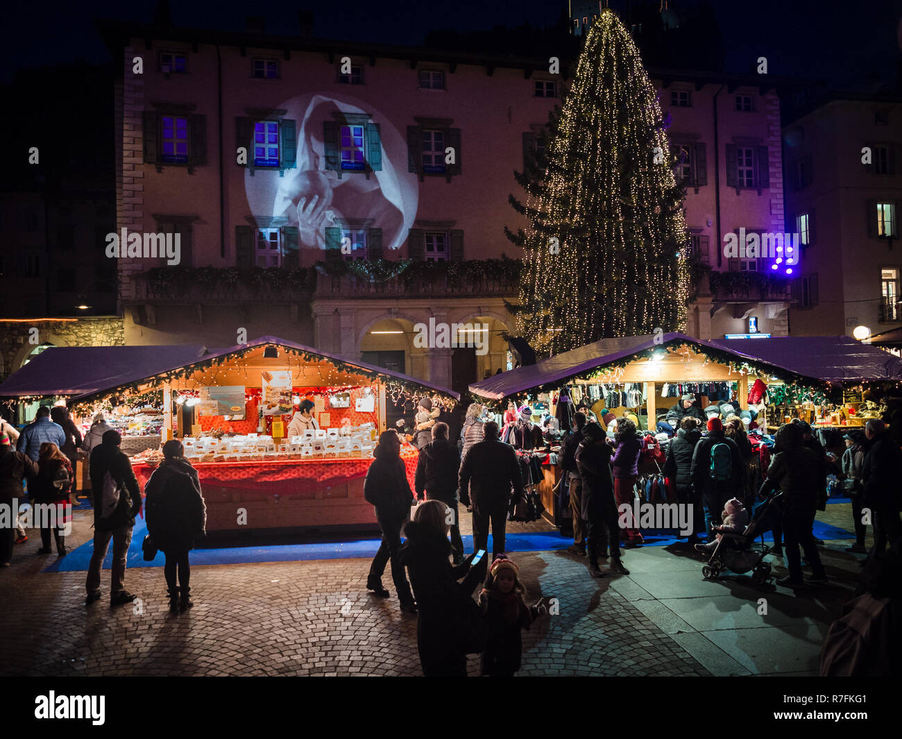 Arco, Italy - November 11, 2017: Characteristic Christmas markets in the main square. Stock Photo