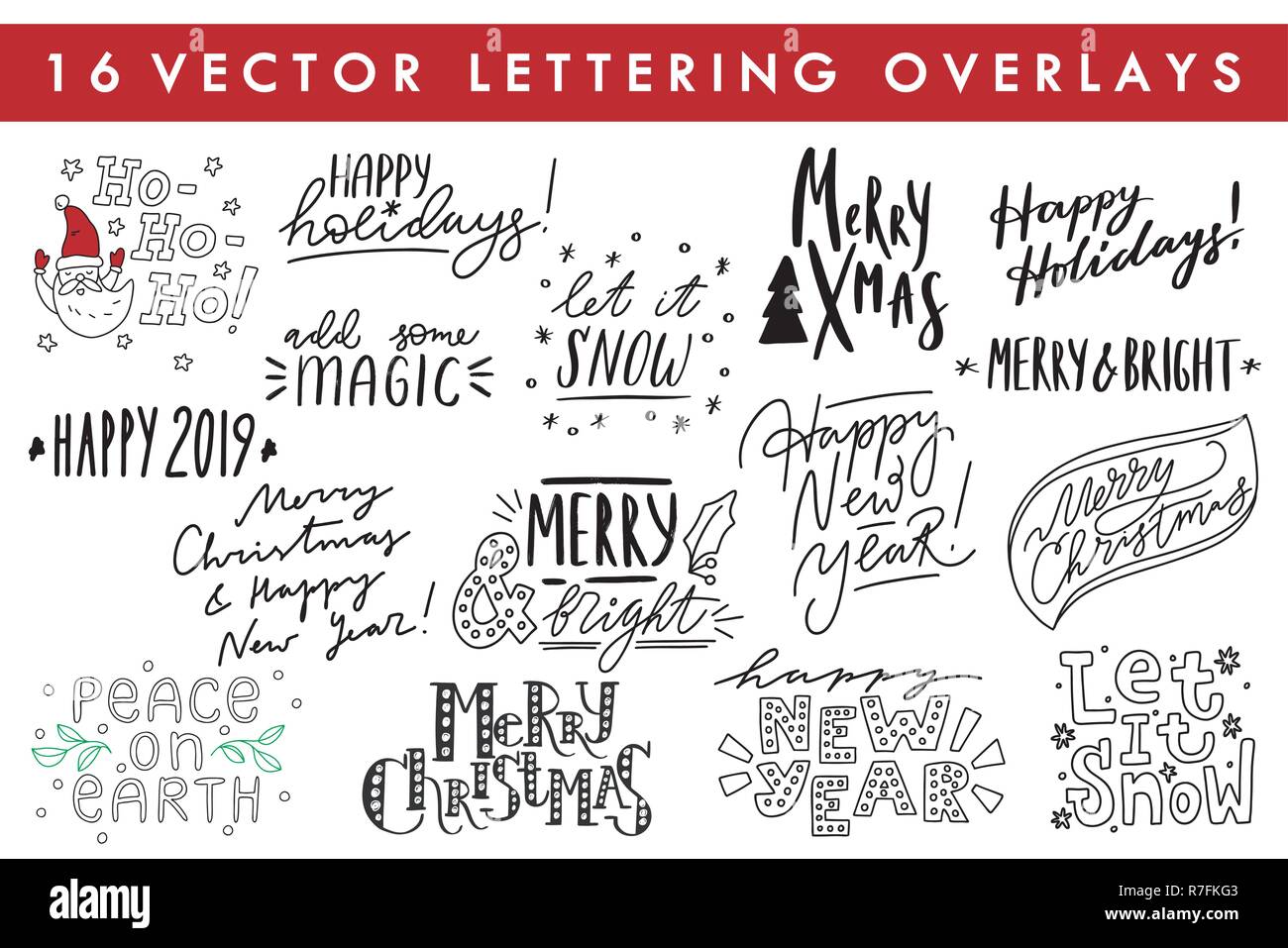 Collection of hand drawn vector lettering quote for Christmas and New ...