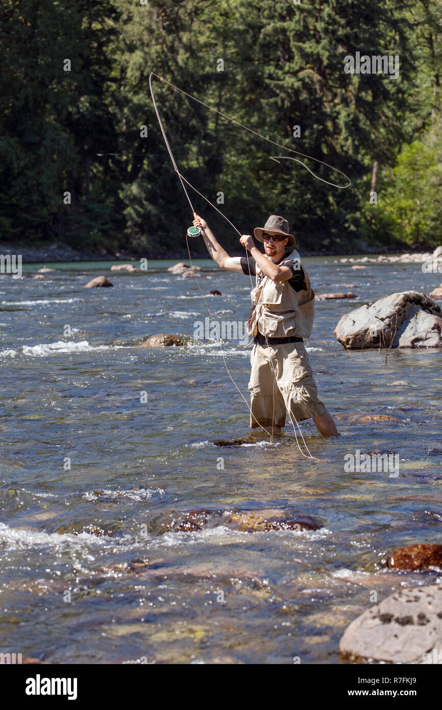 WA09129-00...WASHINGTON - Fly fishing on the Middle Fork of the Snoqualme River near North Bend. (MR# J9) Stock Photo