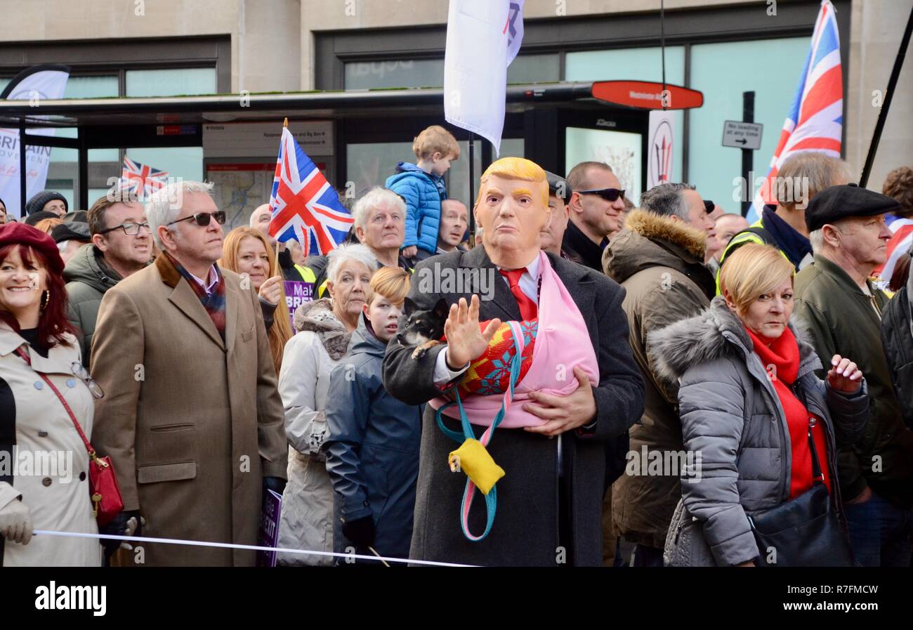 Brexit betrayal UKIP march with man in donald trump mask in central london 9th december 2018 Stock Photo