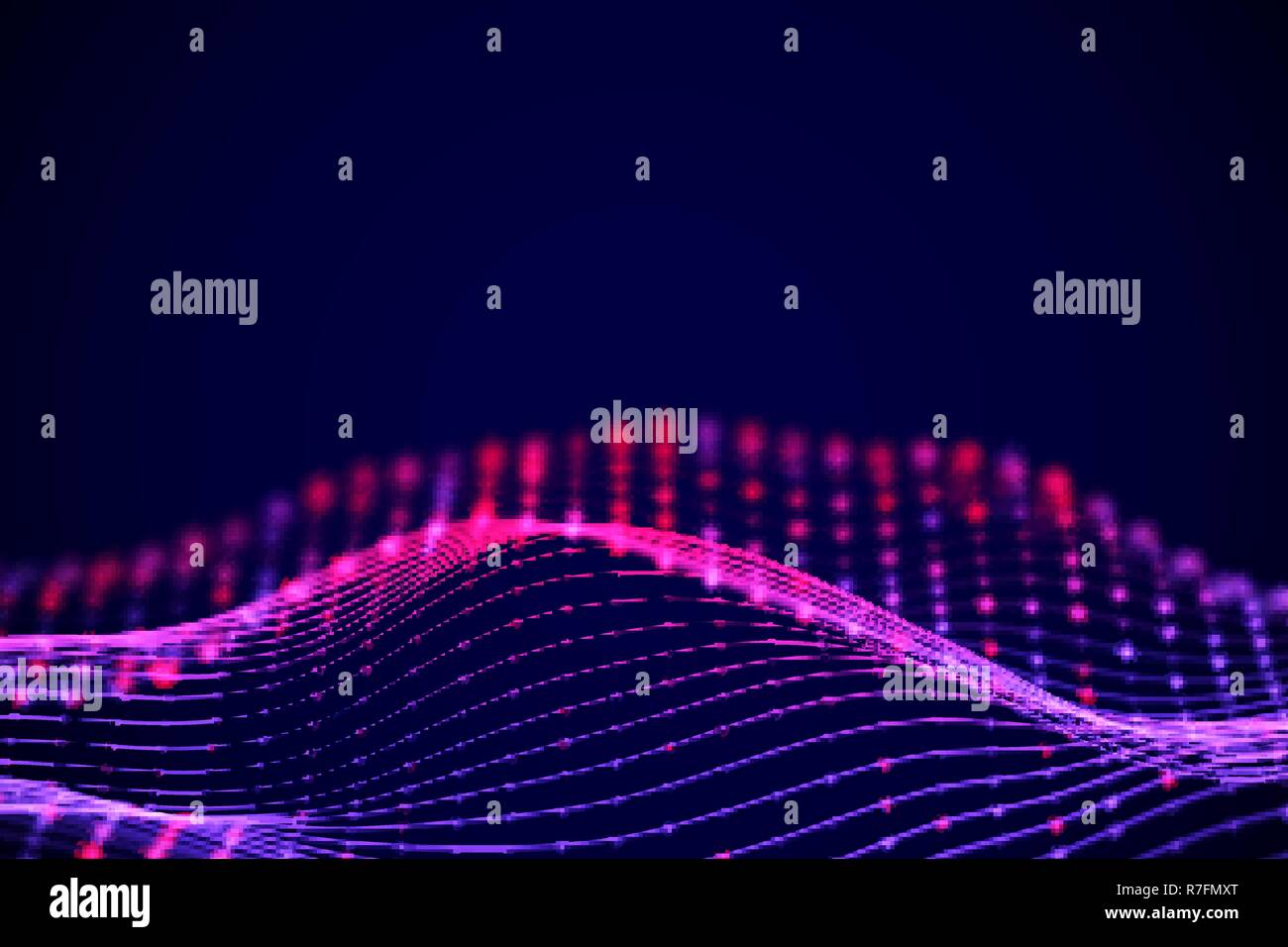 3D Sound waves with color dots. Big data abstract visualization. Stock Vector