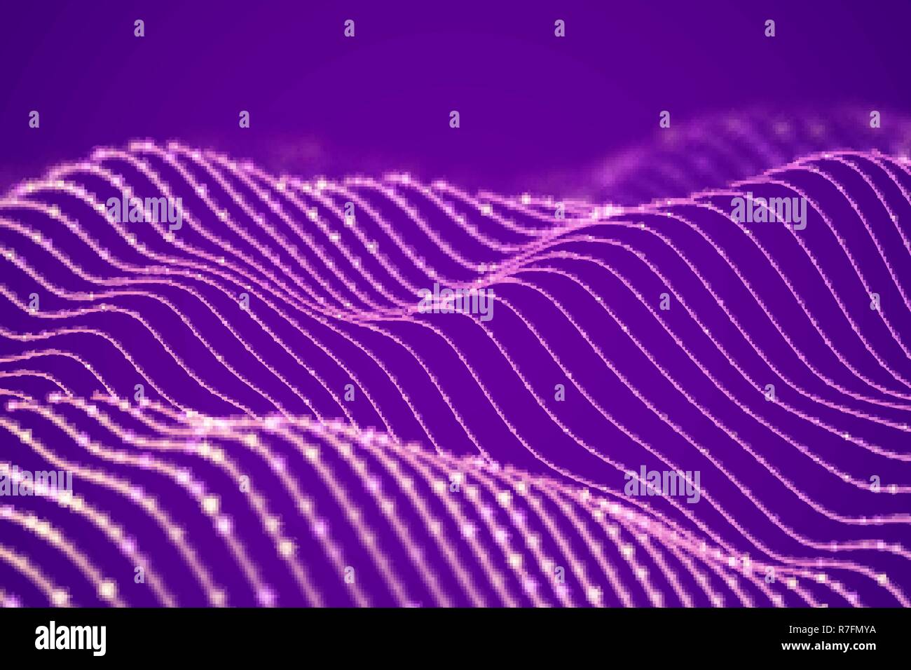 3D Sound waves with color dots. Big data abstract visualization. Stock Vector