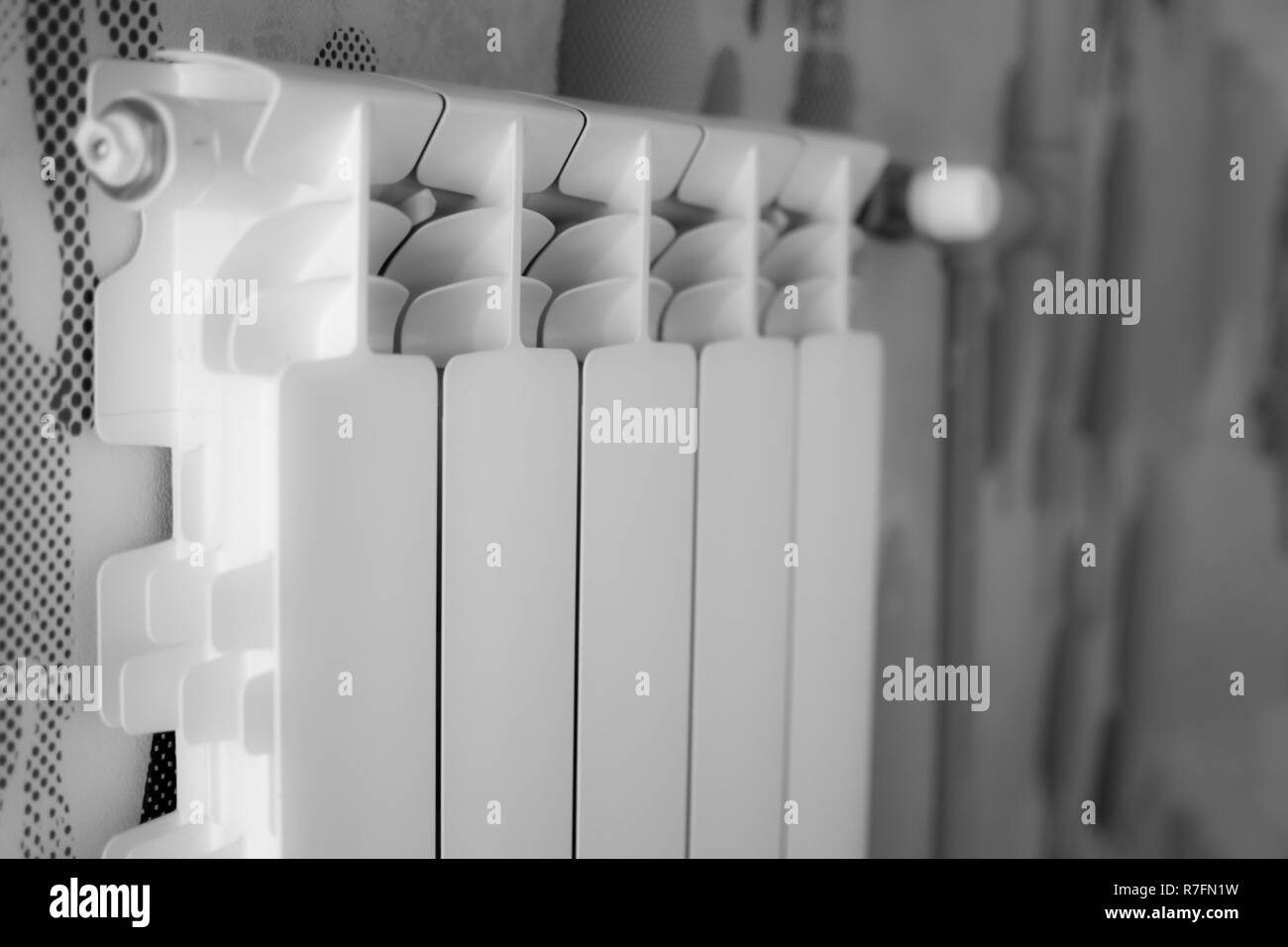 winter season. heating radiator thermostat. keep warm frost protection. Stock Photo