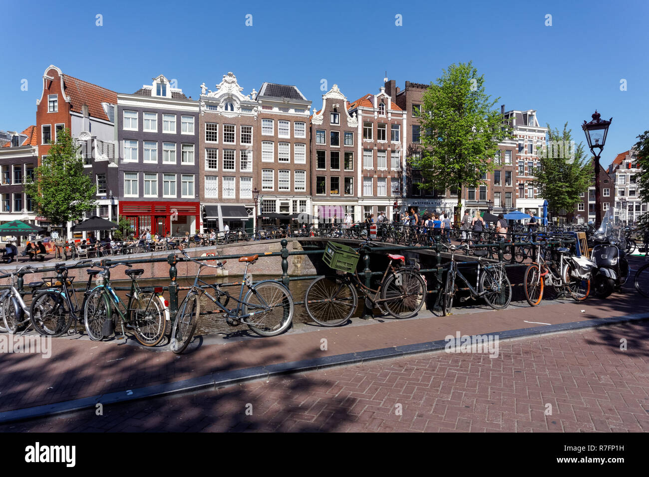 Traditional Dutch buildings on the Prinsengracht canal in Amsterdam, Netherlandss Stock Photo