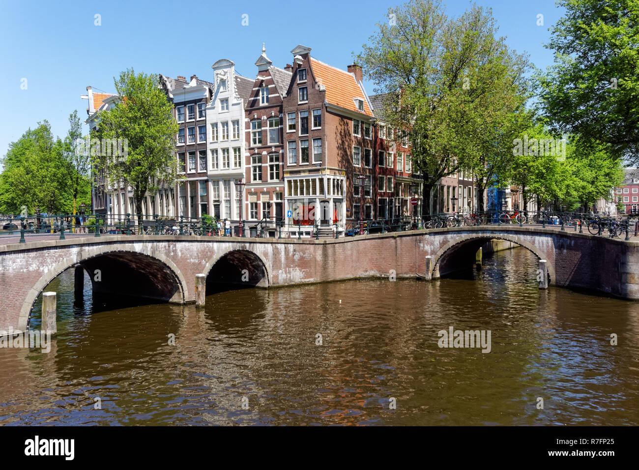 Traditional Dutch townhouses at Keizersgracht canal in Amsterdam, Netherlands Stock Photo