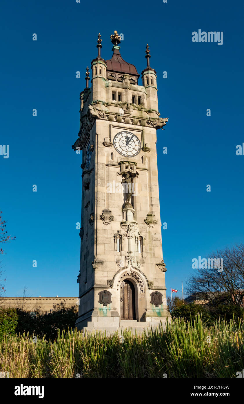 Whitehead Clock Tower in Tower Gardens, Bury, Lancashire. Stock Photo