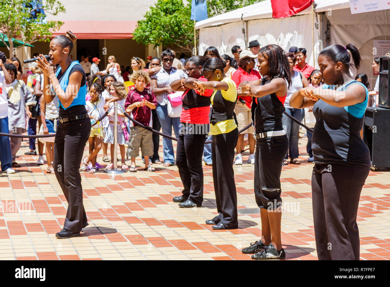 Miami Florida,Cultural Center Plaza,Main Public Library,The Art of Storytelling International Festival,Steps in Order,hip hop,dance group,dancing,sing Stock Photo