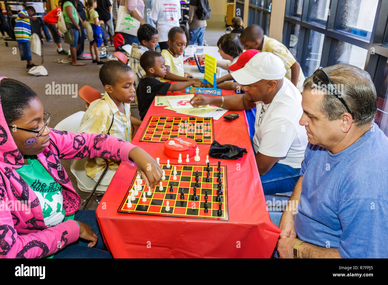 Miami Florida,Cultural Center Plaza,Main Public Library,The Art of Storytelling International Festival,family families parent parents child children,T Stock Photo