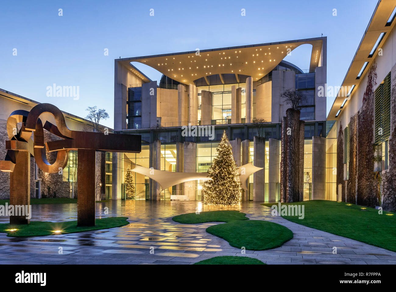 christmas tree in front of Kanzleramt, Berlin, Tiergarten Stock Photo