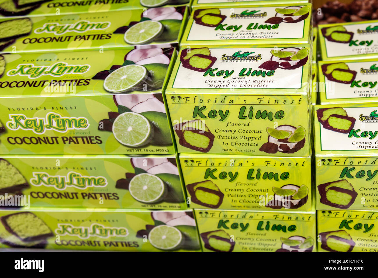 Miami Florida,Davie,Bob Roth's New River Groves,roadside fruit stand,local products,key lime coconut patties,candy confection,chocolate dipped,boxes p Stock Photo