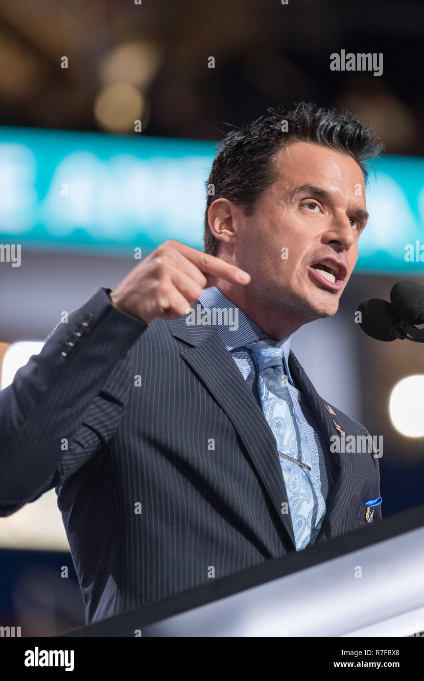 Actor Antonio Sabato, Jr. addresses the first day of the Republican National Convention at the Quicken Loans Center July 18, 2016 in Cleveland, Ohio. Stock Photo