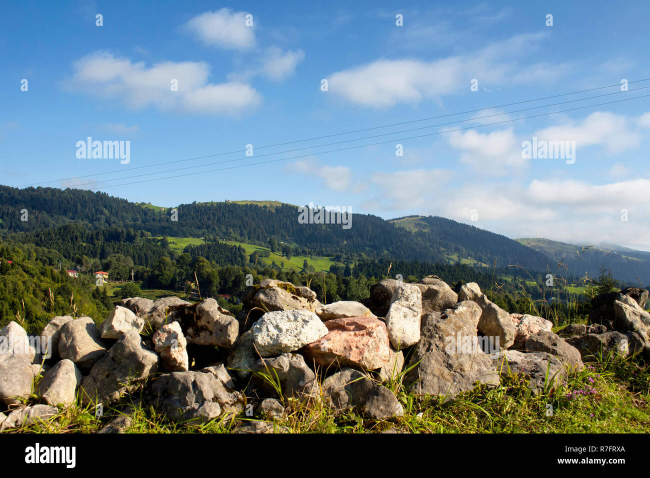 View of rocks, mountains, forest creating beautiful nature scene. The image is captured in Trabzon/Rize area of Black Sea region located at northeast  Stock Photo