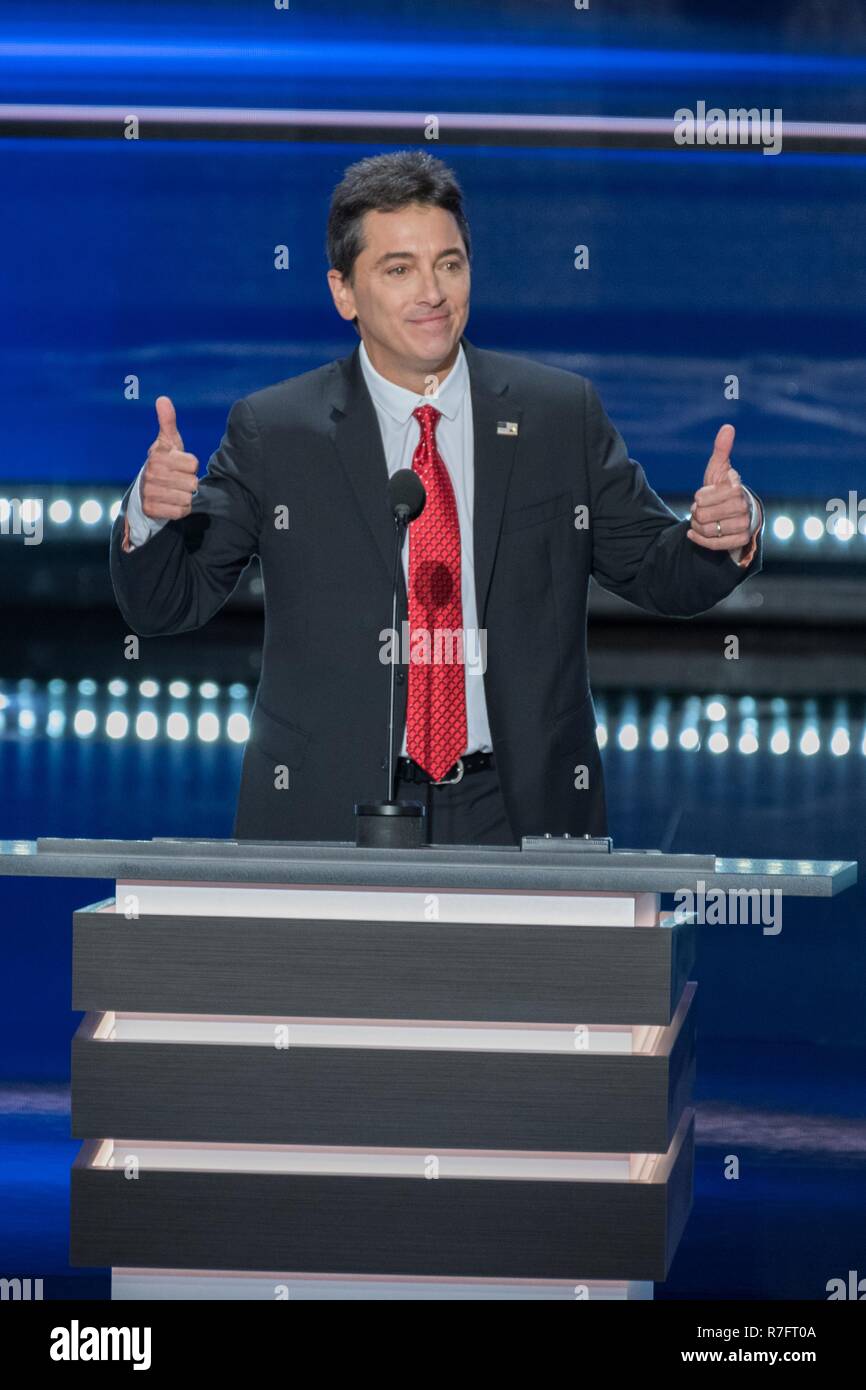 Actor Scott Baio addresses the first day of the Republican National Convention at the Quicken Loans Center July 18, 2016 in Cleveland, Ohio. Stock Photo