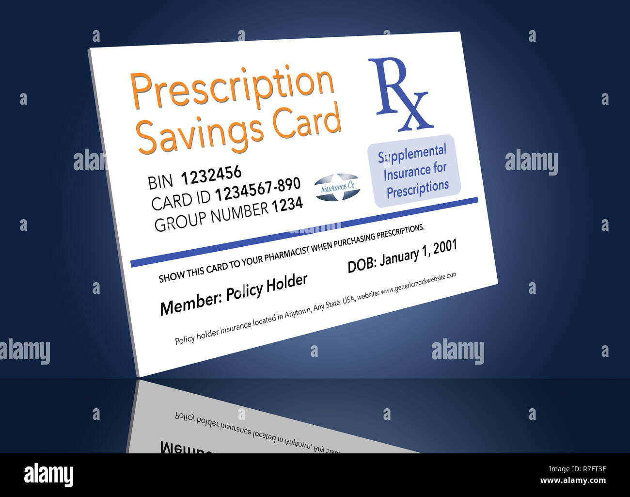 Here is a mock, generic prescription supplemental insurance card. This