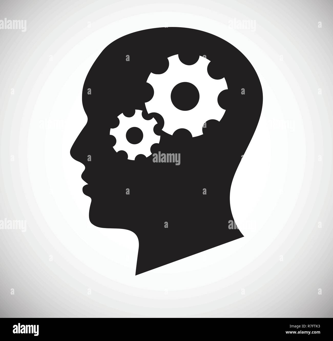 Human head with gears icon on white background for graphic and web ...