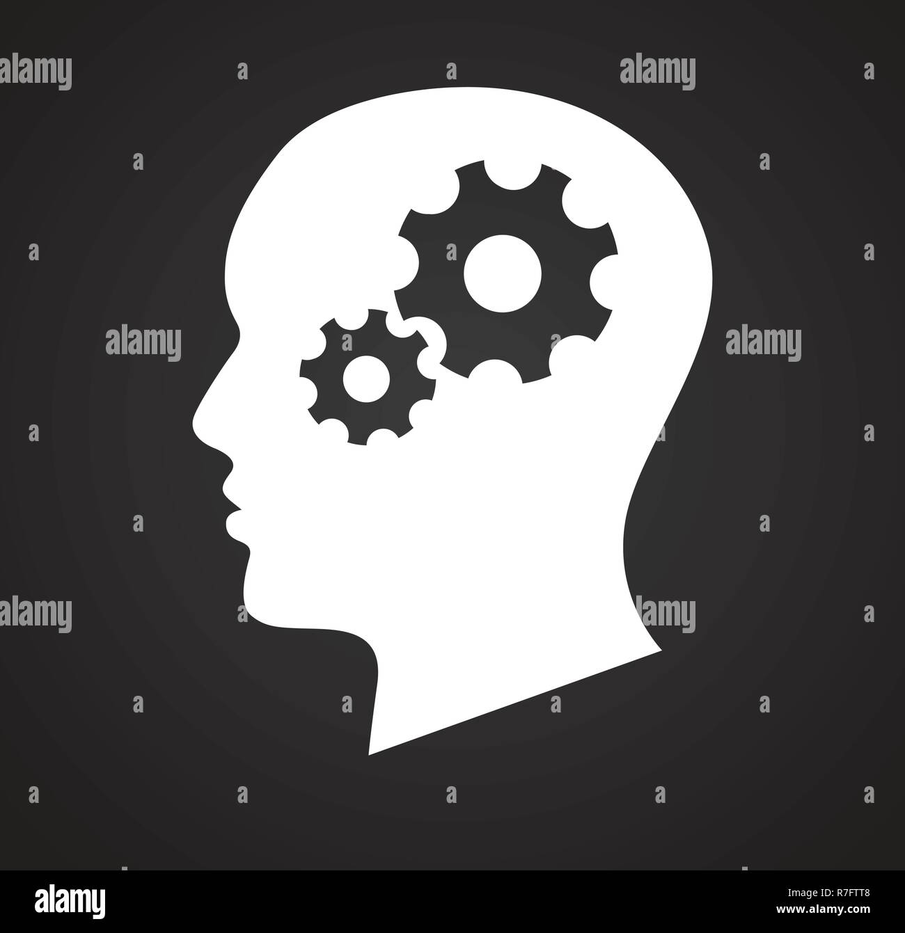 Human head with gears icon on black background for graphic and web ...