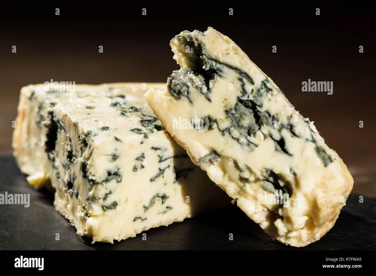 Close-up of cut blue cheese Stock Photo