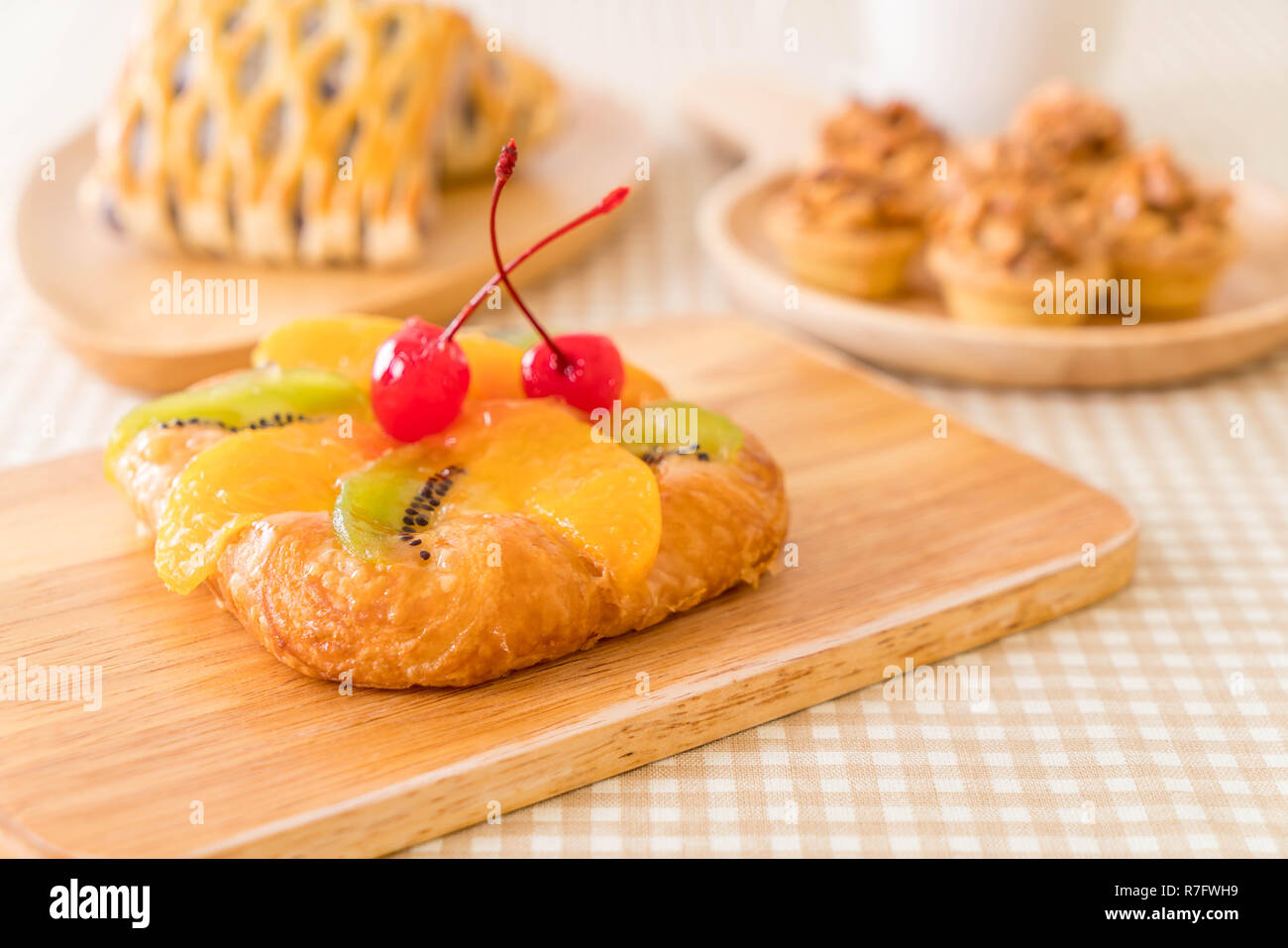 danish mixed fruit with jam on the table Stock Photo