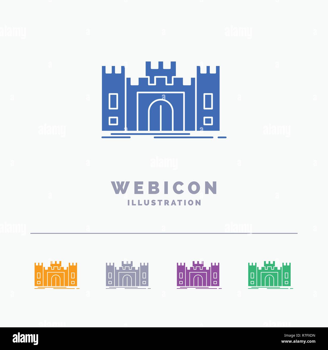 Castle, defense, fort, fortress, landmark 5 Color Glyph Web Icon Template isolated on white. Vector illustration Stock Vector