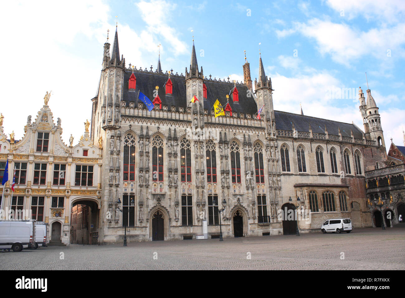 Historic medieval buildings - Tower hall (Stadhuis van Brugge) in Bruges,  Belgium Stock Photo - Alamy