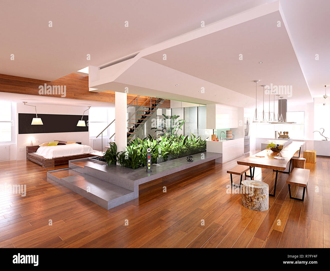 3d render of luxury house interior Stock Photo