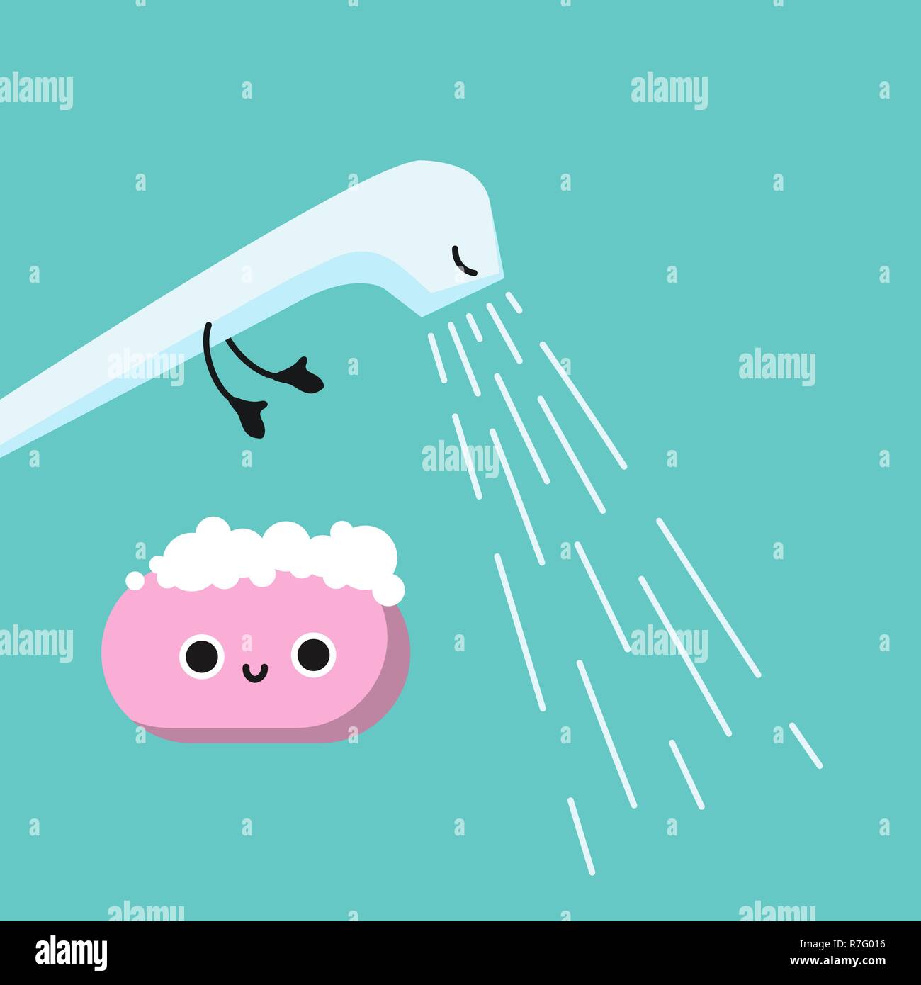 Smiling Cute Kid hygiene shower and soap, Habituate kid card or poster Stock Vector Image & Art