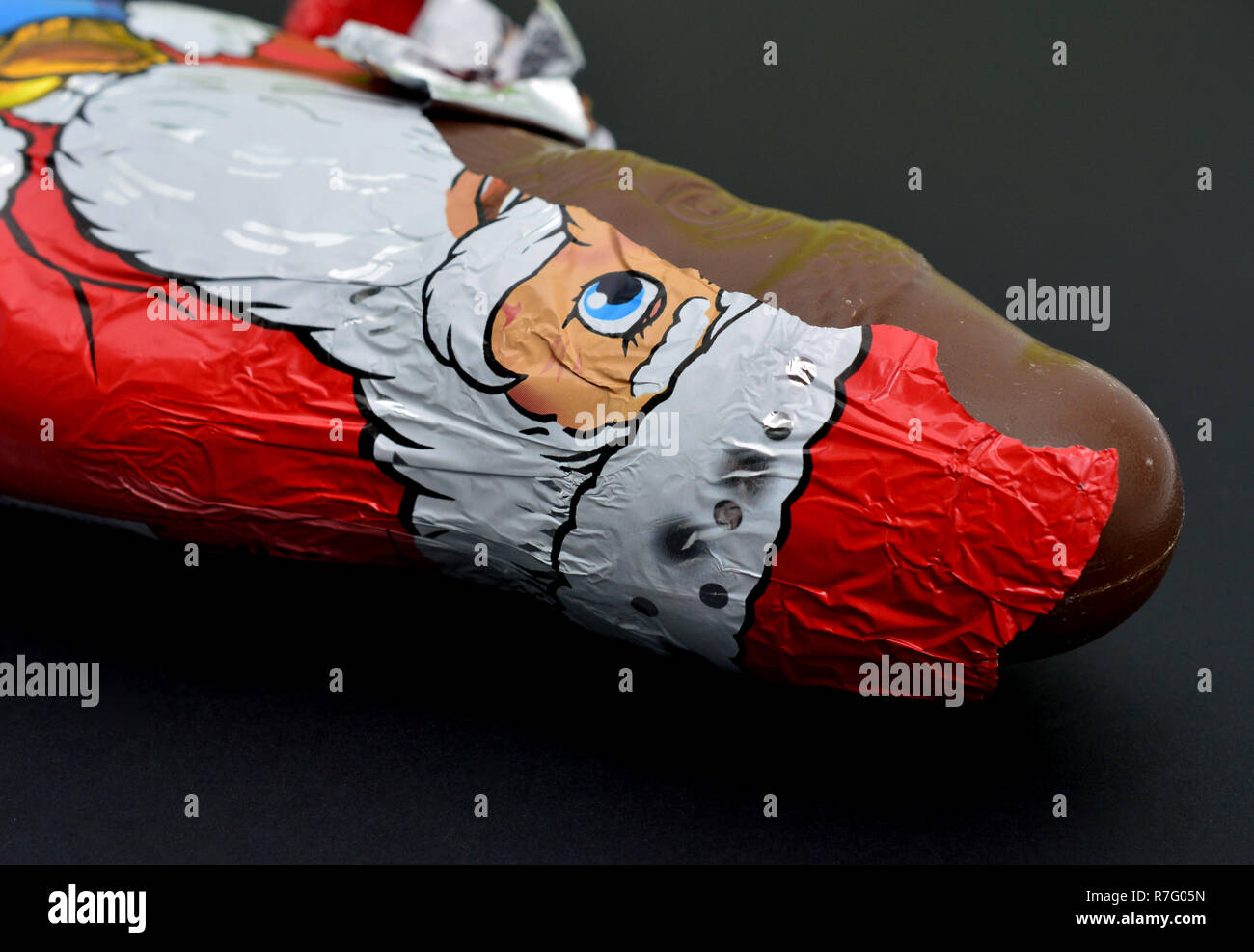 unwrapped chocolate santa claus,image of a Stock Photo