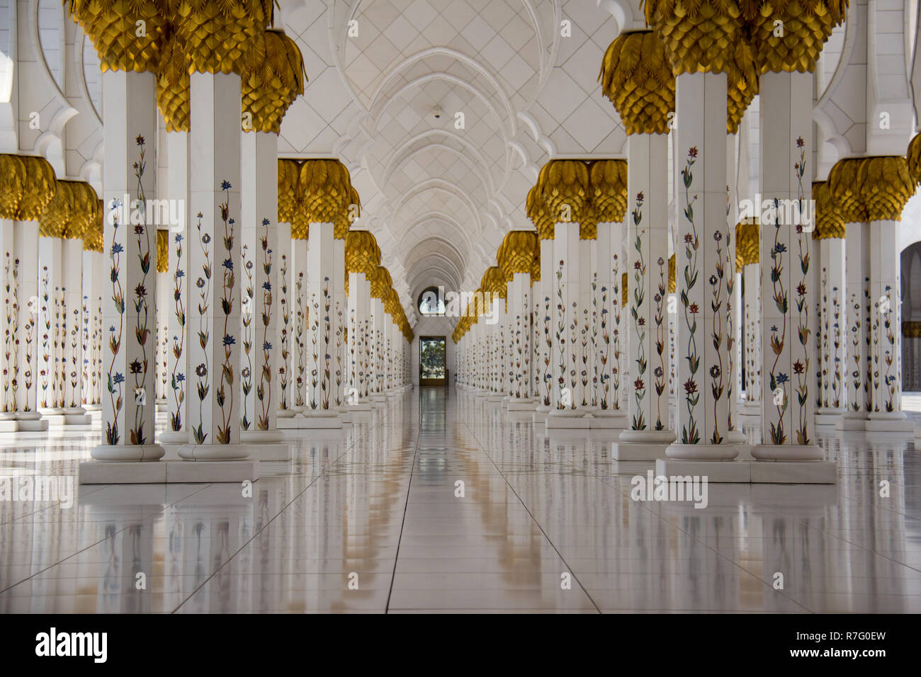 Arabesque arches lines the entrance portico of the Sheikh Zayed Grand