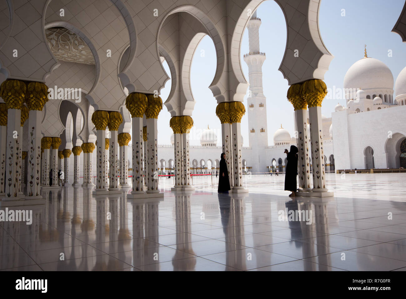 Arabesque arches lines the entrance portico of the Sheikh Zayed Grand