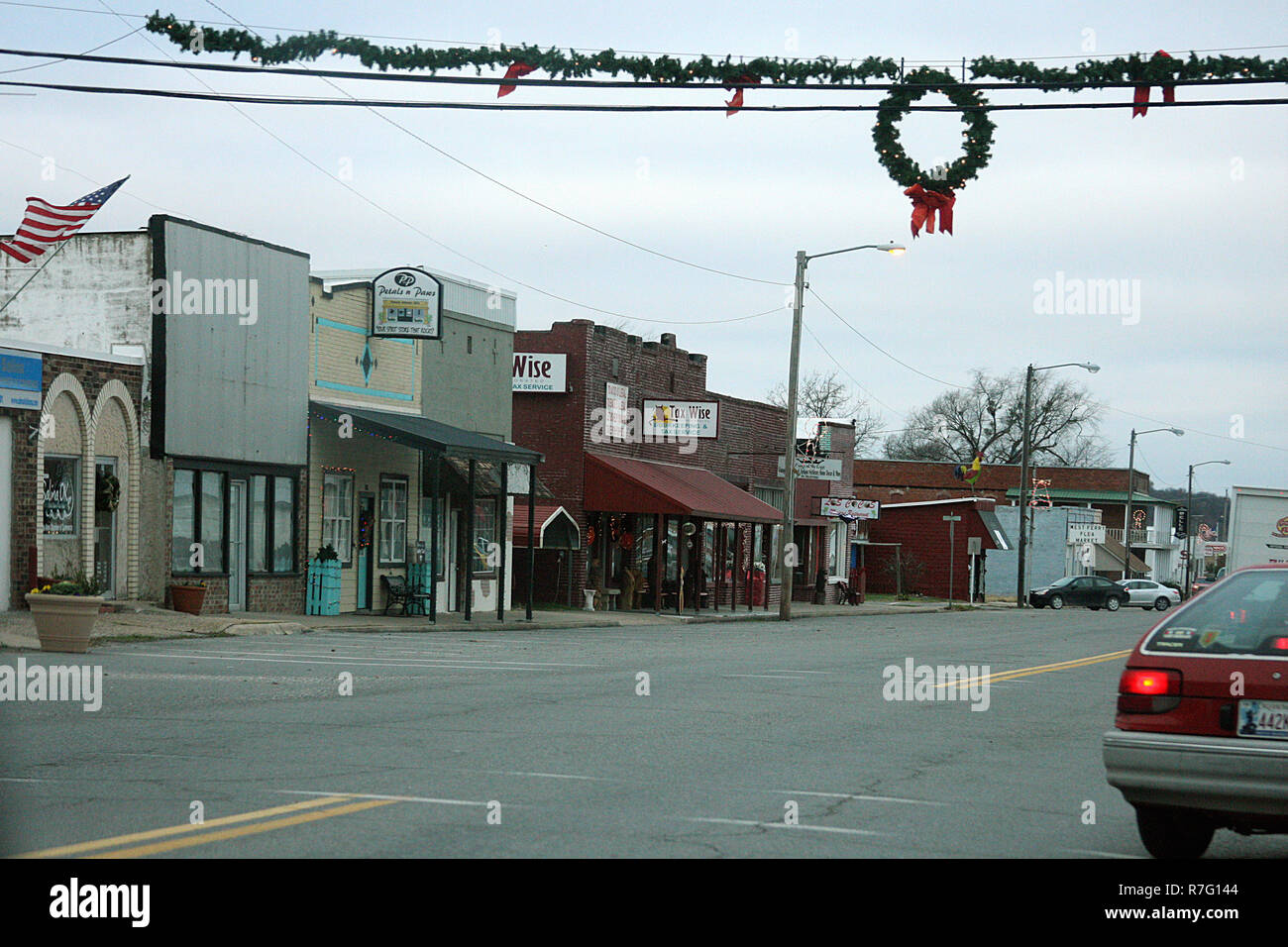 Small shops and restaurants along OK20 in Salina, Oklahoma, USA Stock