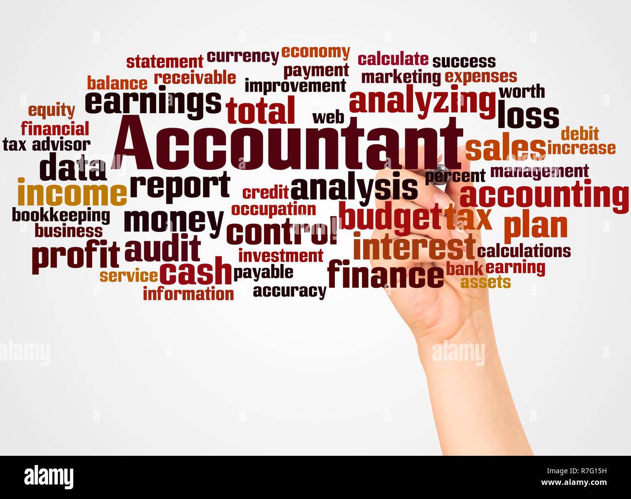 Accountant word cloud and hand with marker concept on white background