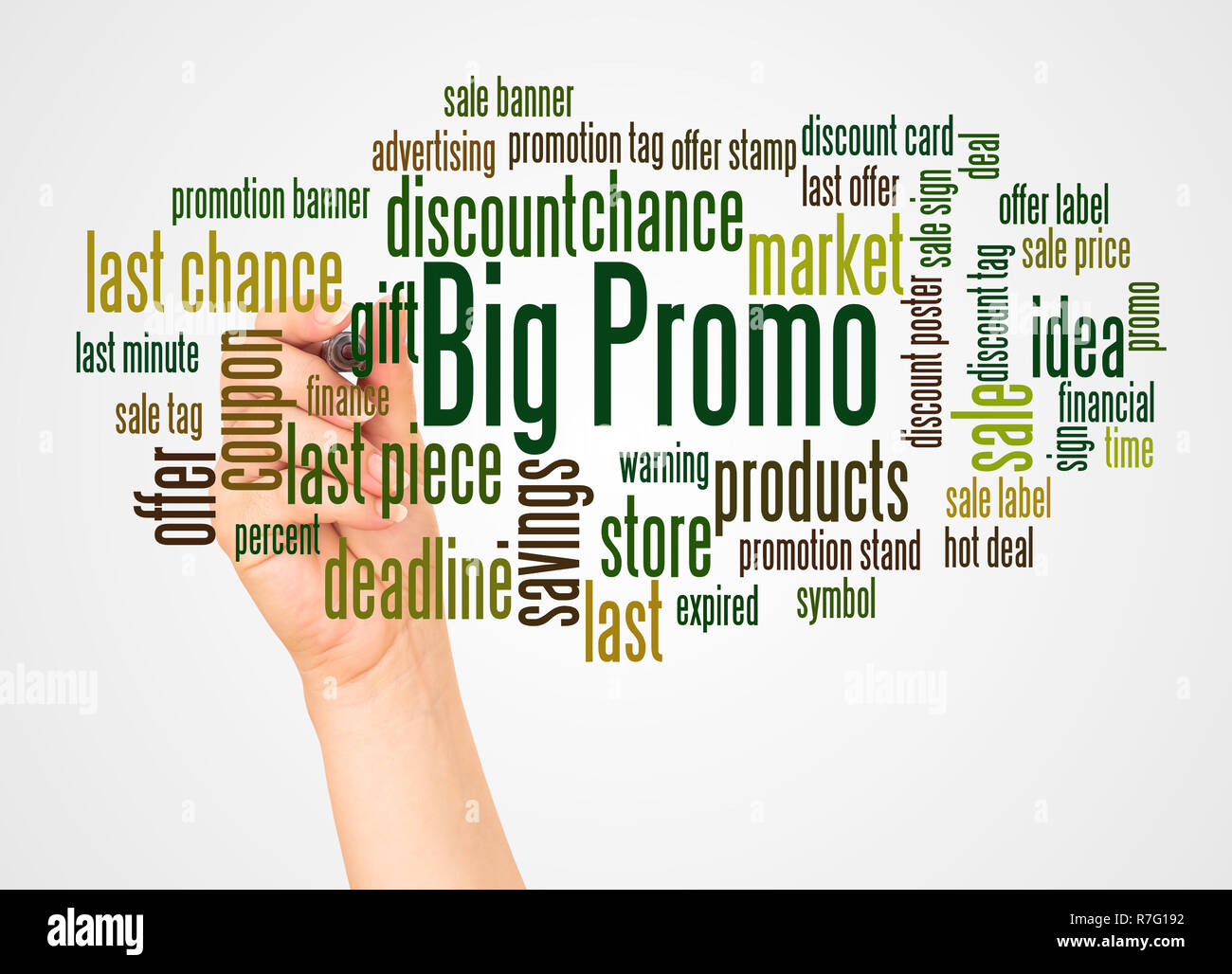Big Promo word cloud and hand with marker concept on white background ...