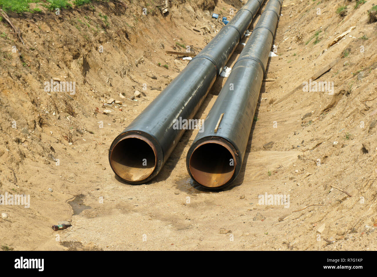 Construction work. Pipe laying. Repair of communications Stock Photo