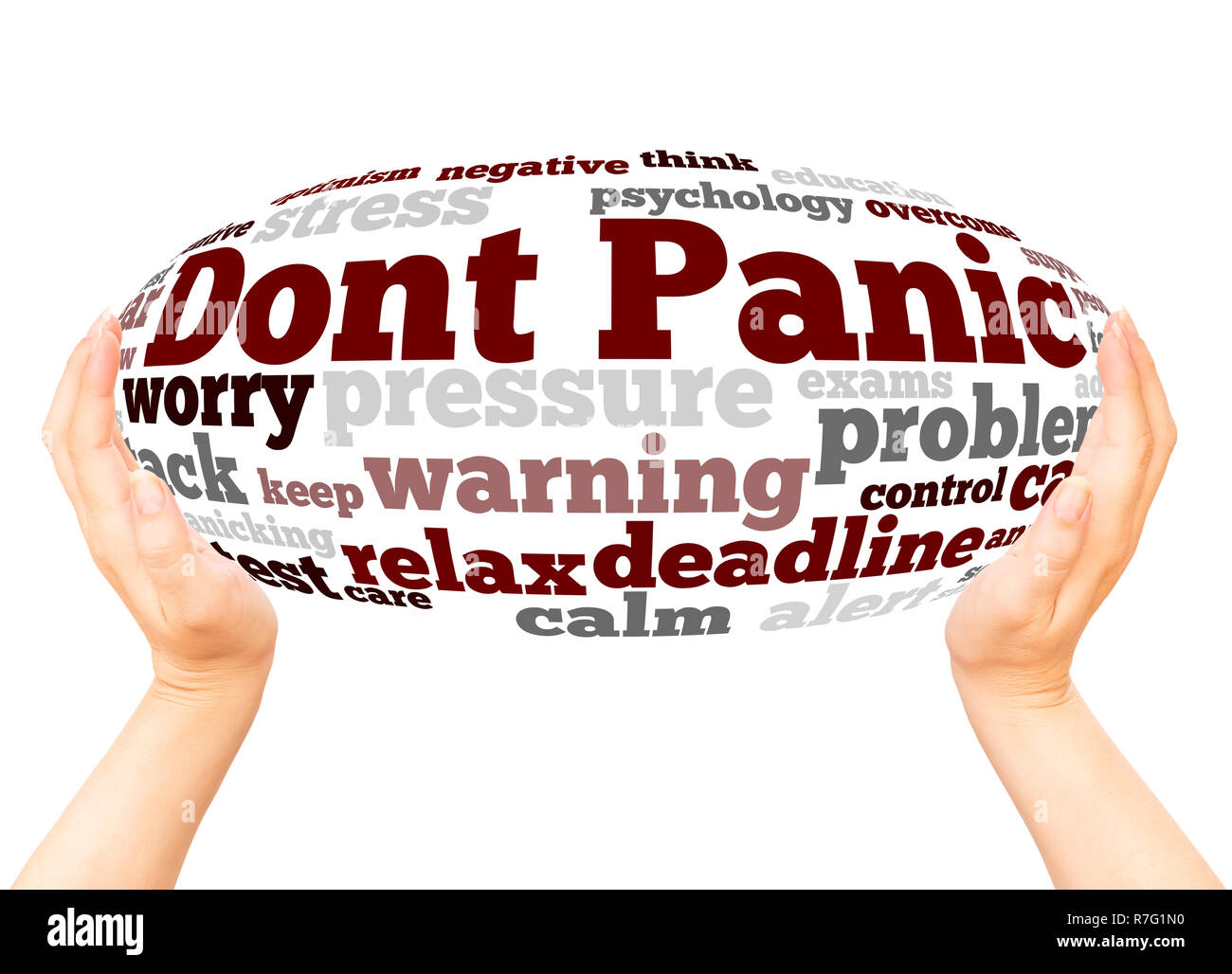 Dont Panic word cloud hand sphere concept on white background. Stock Photo