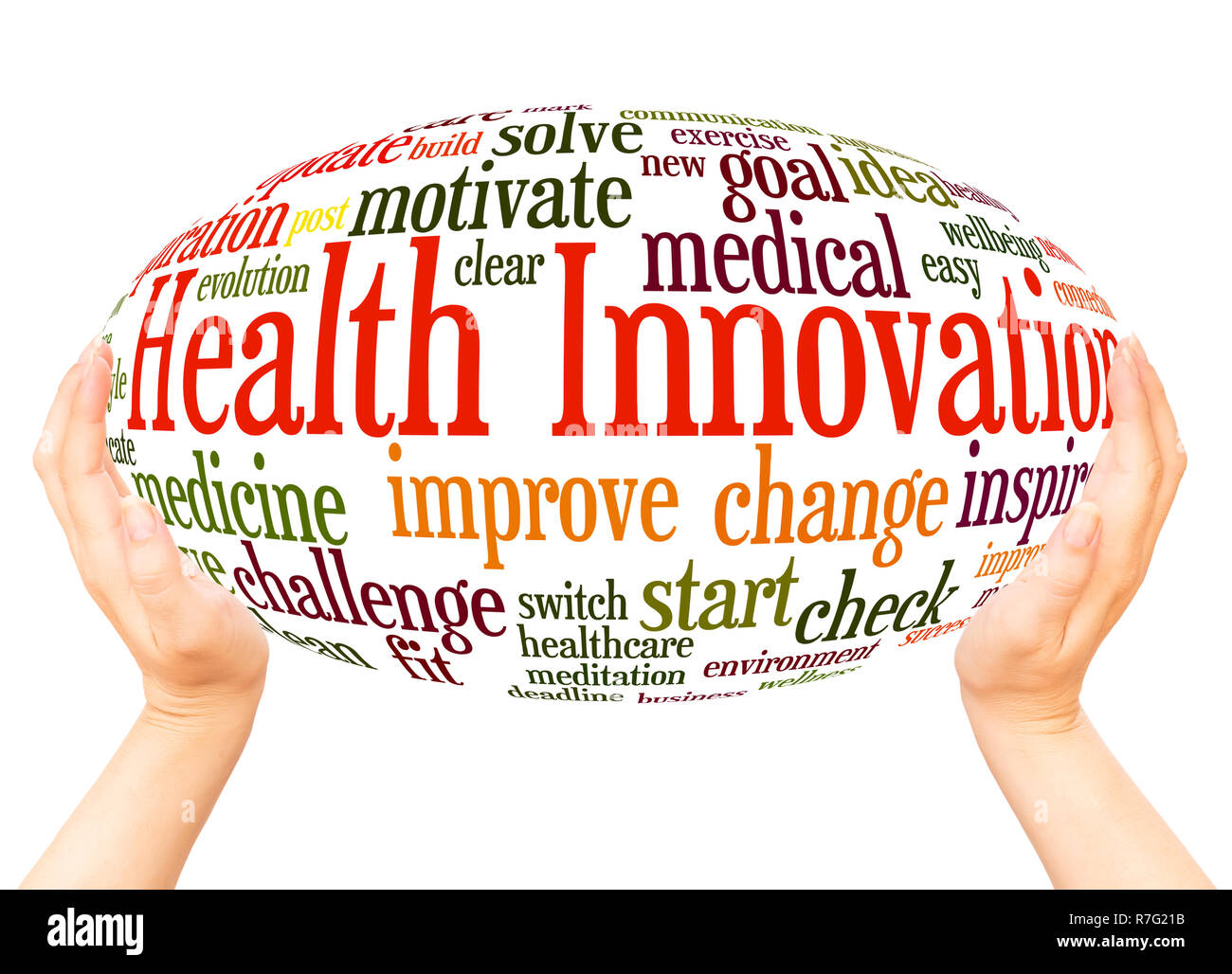 Health Innovation word cloud hand sphere concept on white background ...