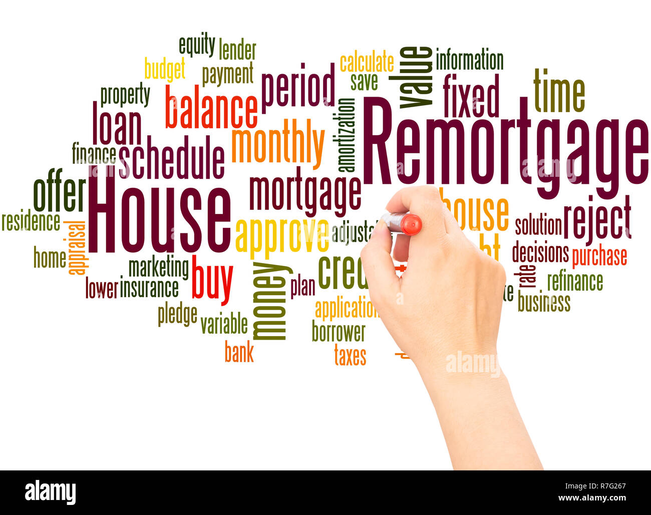House Remortgage word cloud hand writing concept on white background. Stock Photo