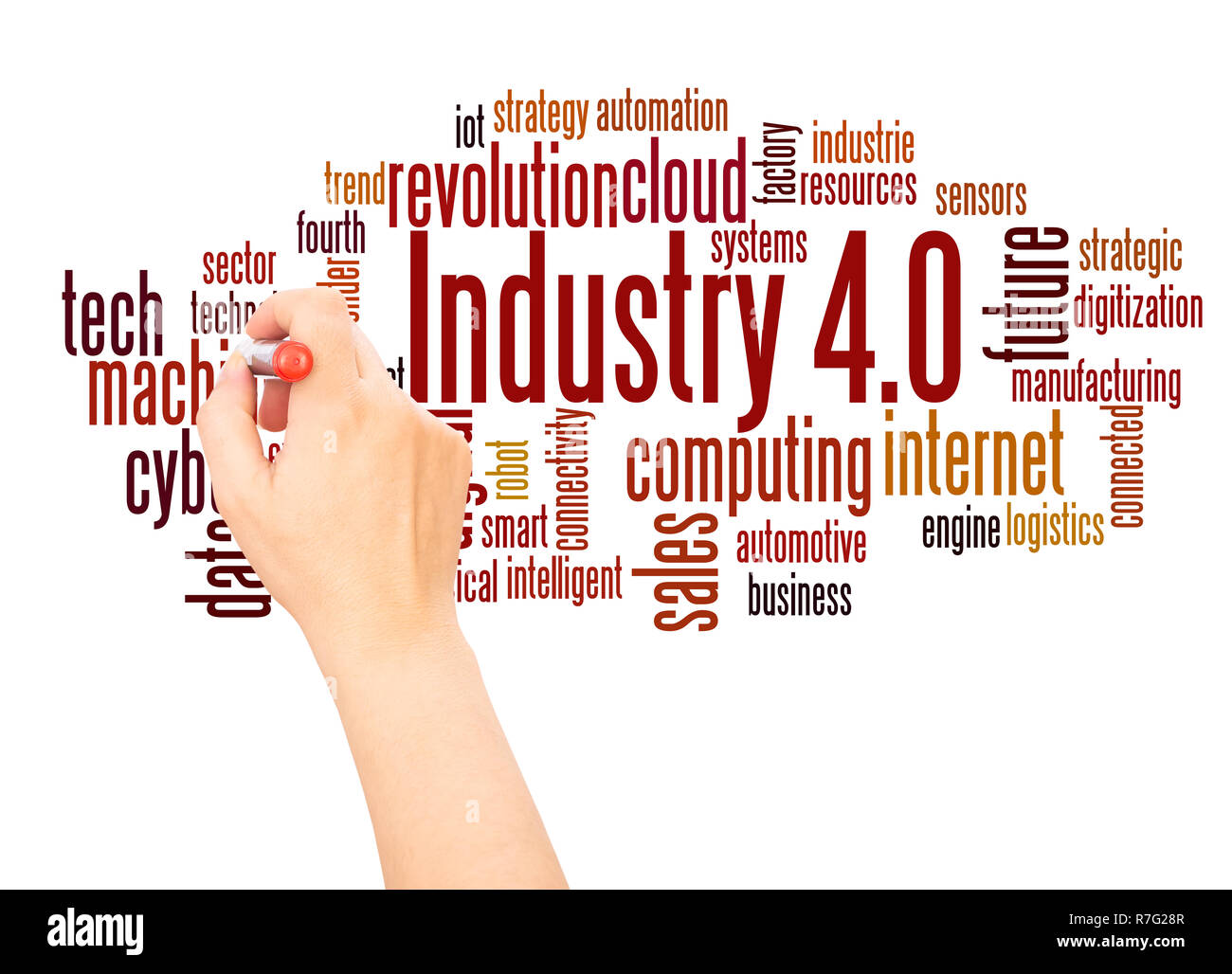 Industry 4.0 word cloud hand writing concept on white background. Stock Photo